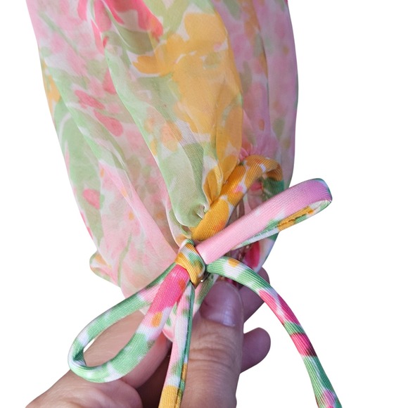 Vintage 70s Frances Brewster Floral Chiffon Dress Belted Boho M - Picture 6 of 8